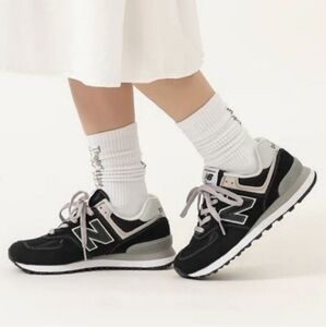 New Balance 574 Black Taupe Suede Low Top Sneakers